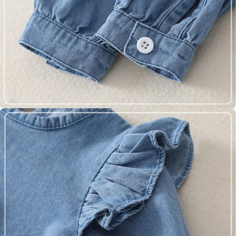 Barboteuse en Denim Doux à Volants