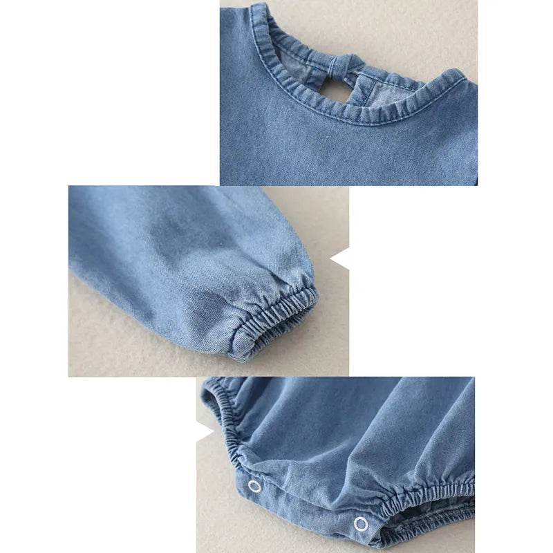 Barboteuse en Denim Doux à Volants