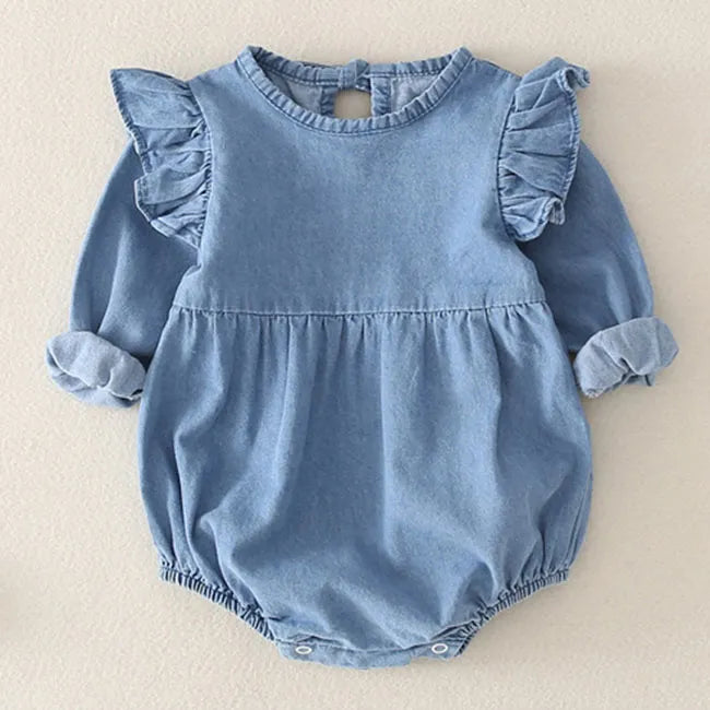 Barboteuse en Denim Doux à Volants