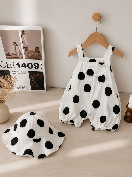 Barboteuse à Pois avec Chapeau Assorti