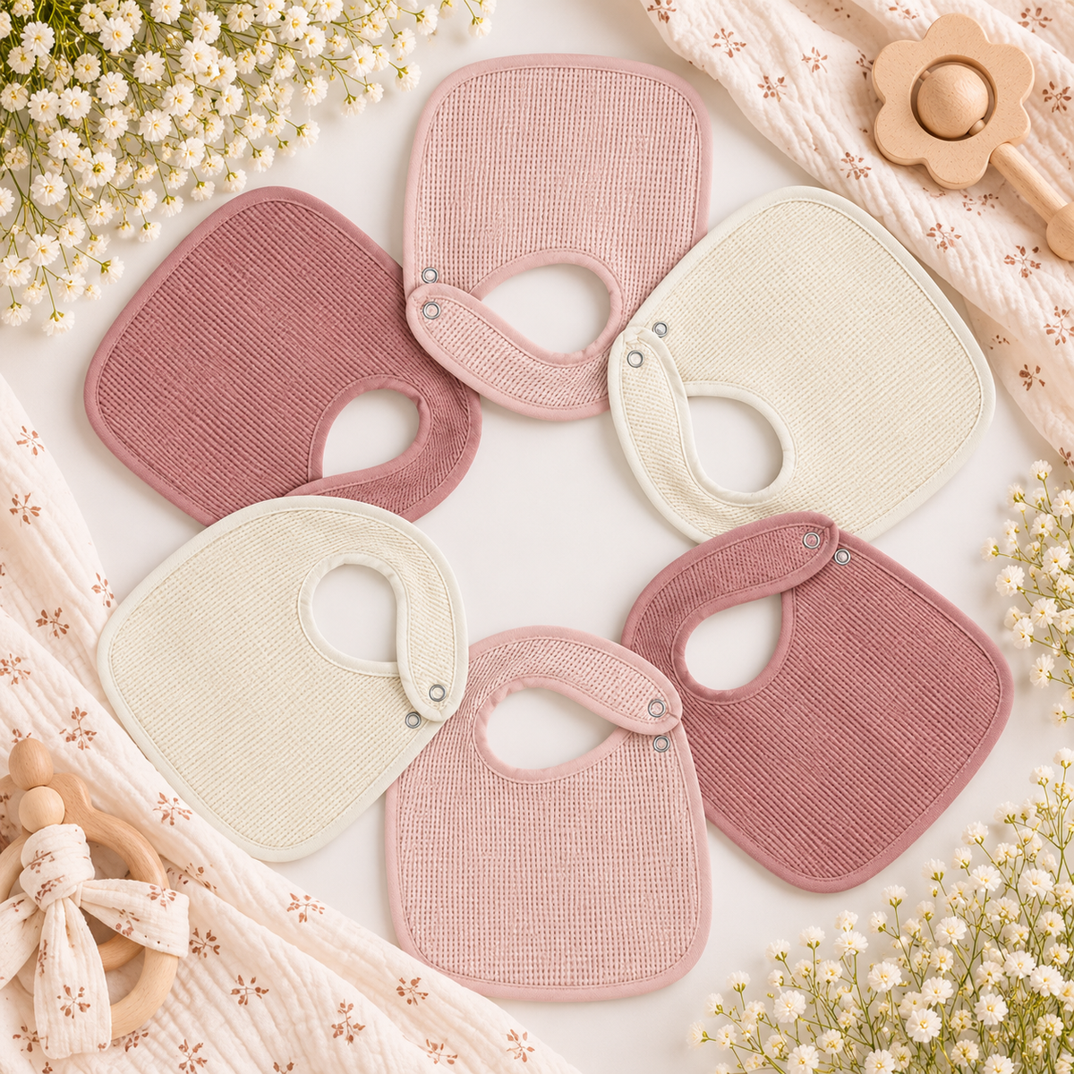 Lot de 6 bavoirs naissance Nid d'abeille