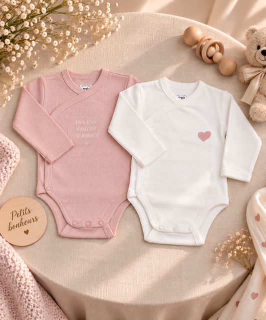 Lot de 2 bodies Coeur Rose