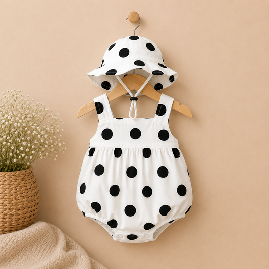 Barboteuse à Pois avec Chapeau Assorti