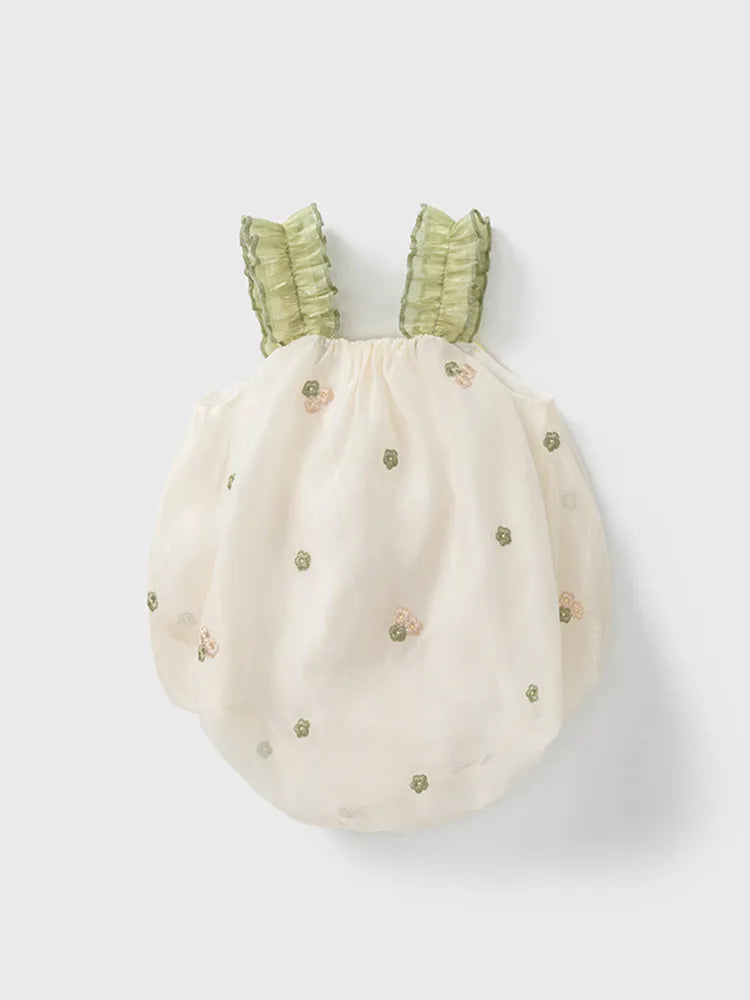 Barboteuse Fleurie Brodée avec Bandeau