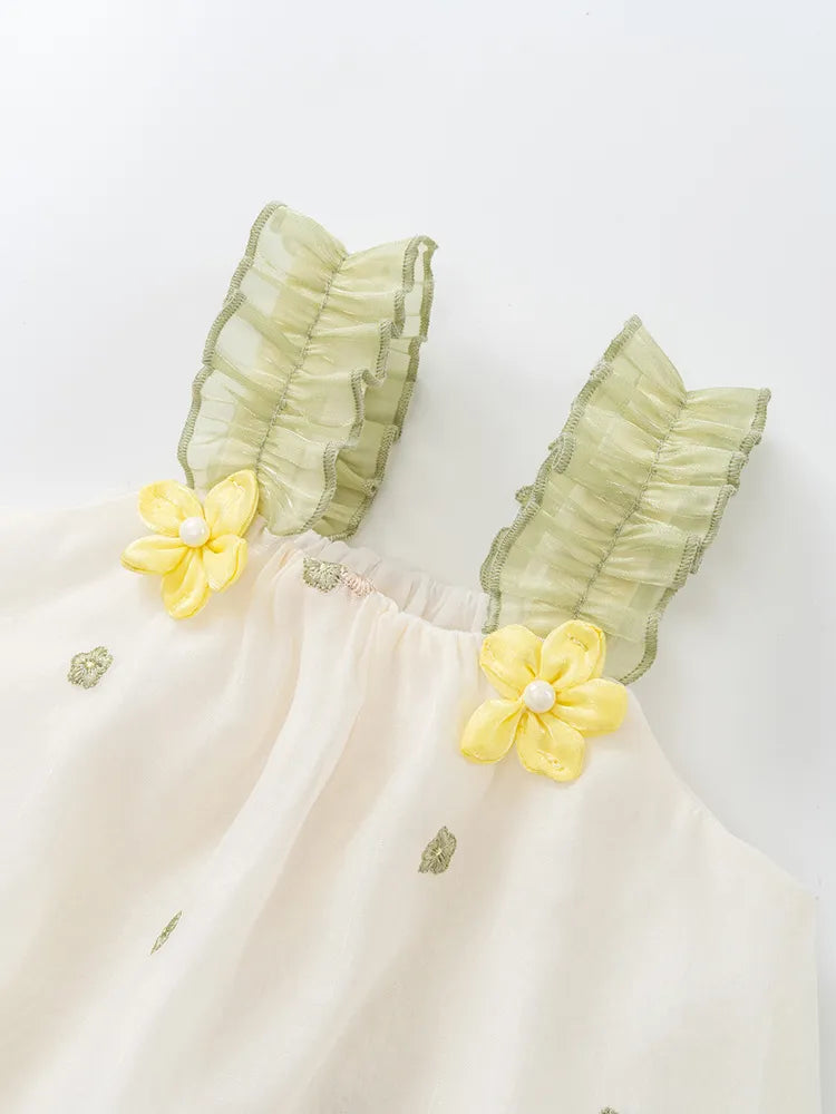 Barboteuse Fleurie Brodée avec Bandeau