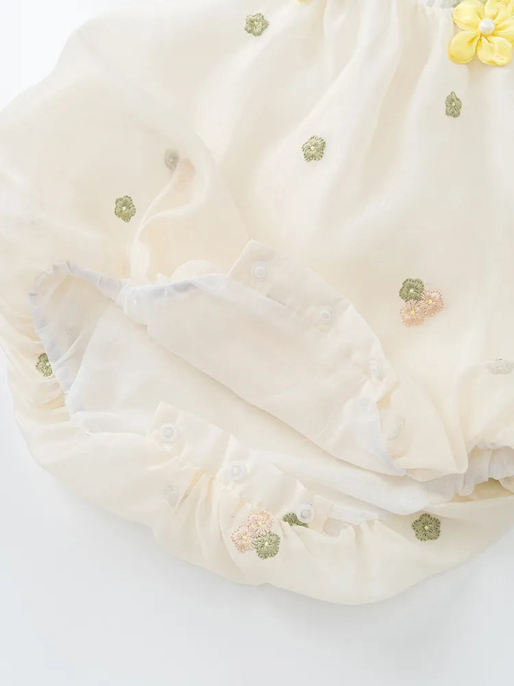 Barboteuse Fleurie Brodée avec Bandeau
