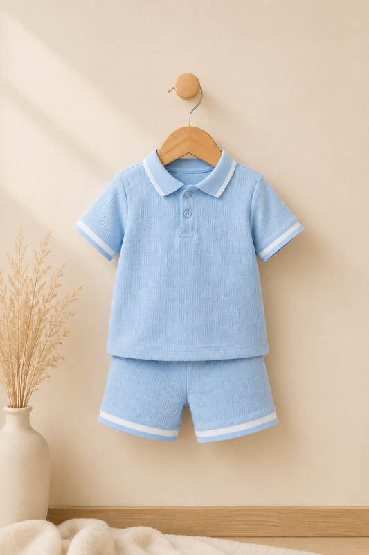 Ensemble Polo Jacquard Bleu Ciel
